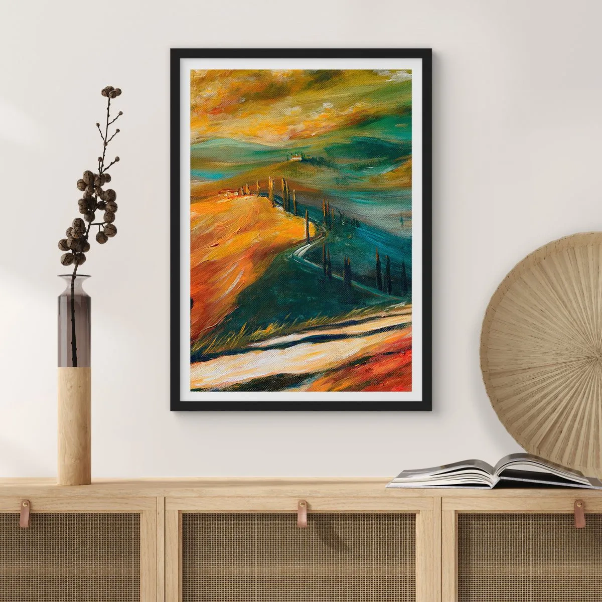 Póster en marco negro - Paisaje toscano - 61x91 cm
