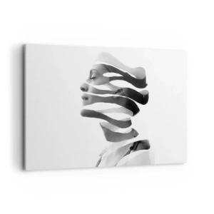 Cuadro sobre lienzo - Impresión de Imagen - Retrato en blanco y negro de una mujer con un efecto de rayas surrealista. - 120x80cm - Retrato surrealista - Decoración de pared moderna para salón y dormitorio ARTTOR