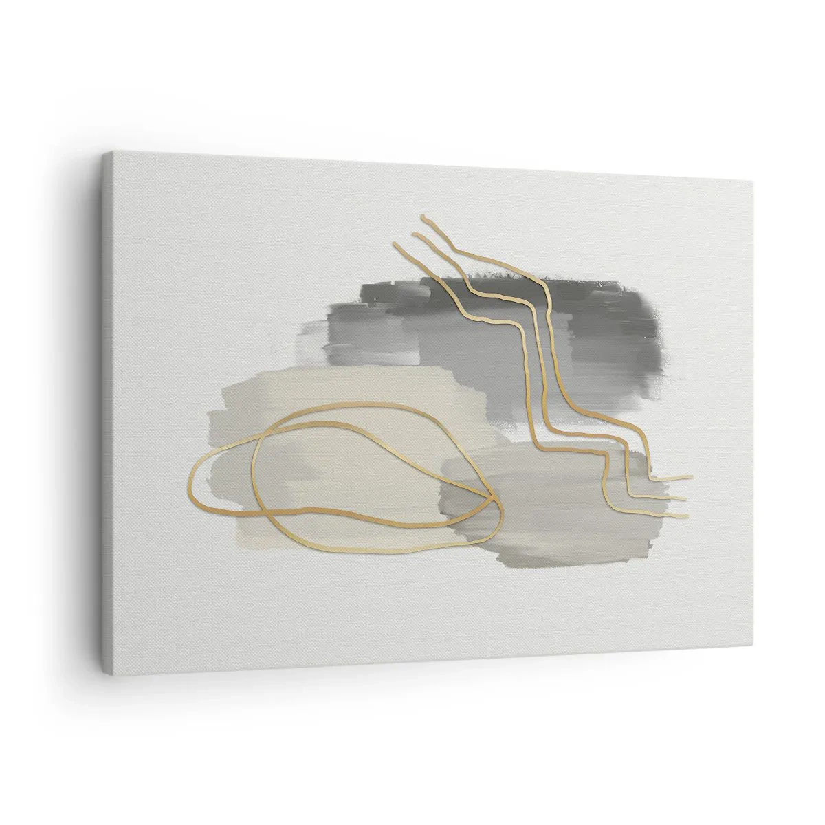 Cuadro sobre lienzo - Impresión de Imagen - Líneas doradas abstractas sobre un fondo gris - 70x50cm - Persistencia y movimiento - Decoración de pared moderna para salón y dormitorio ARTTOR