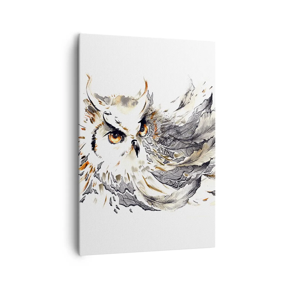 Cuadro sobre lienzo - Impresión de Imagen - Un búho con plumas místicas en forma artística de acuarela. - 70x100cm - Venía de un mundo de magia - Decoración de pared moderna para salón y dormitorio ARTTOR