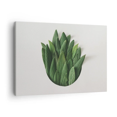 Cuadro sobre lienzo - Impresión de Imagen - Una composición de hojas verdes sobre un fondo claro. - 70x50cm - Curiosidad desenfrenada - Decoración de pared moderna para salón y dormitorio ARTTOR