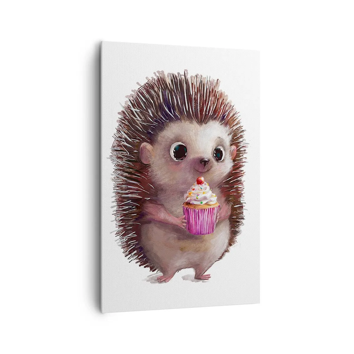 Cuadro sobre lienzo - Impresión de Imagen - Un lindo erizo con una magdalena. - 80x120cm - La celebración es diaria - Decoración de pared moderna para salón y dormitorio ARTTOR