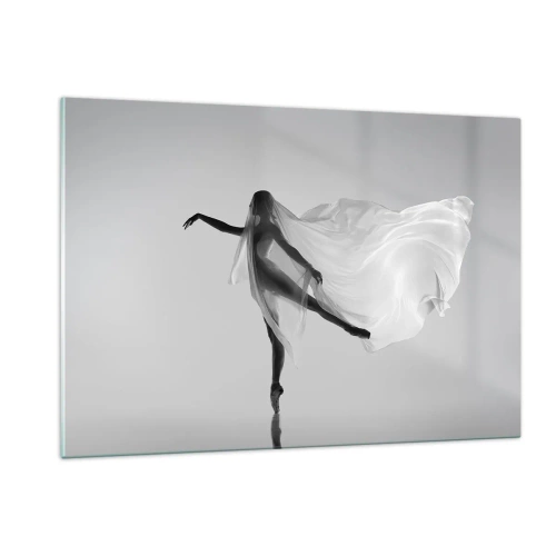 Cuadro sobre vidrio - Impresiones sobre Vidrio - Silueta de una bailarina con un velo flotante en movimiento. - 120x80cm - Ligereza y gracia - Decoración de pared moderna para salón y dormitorio ARTTOR
