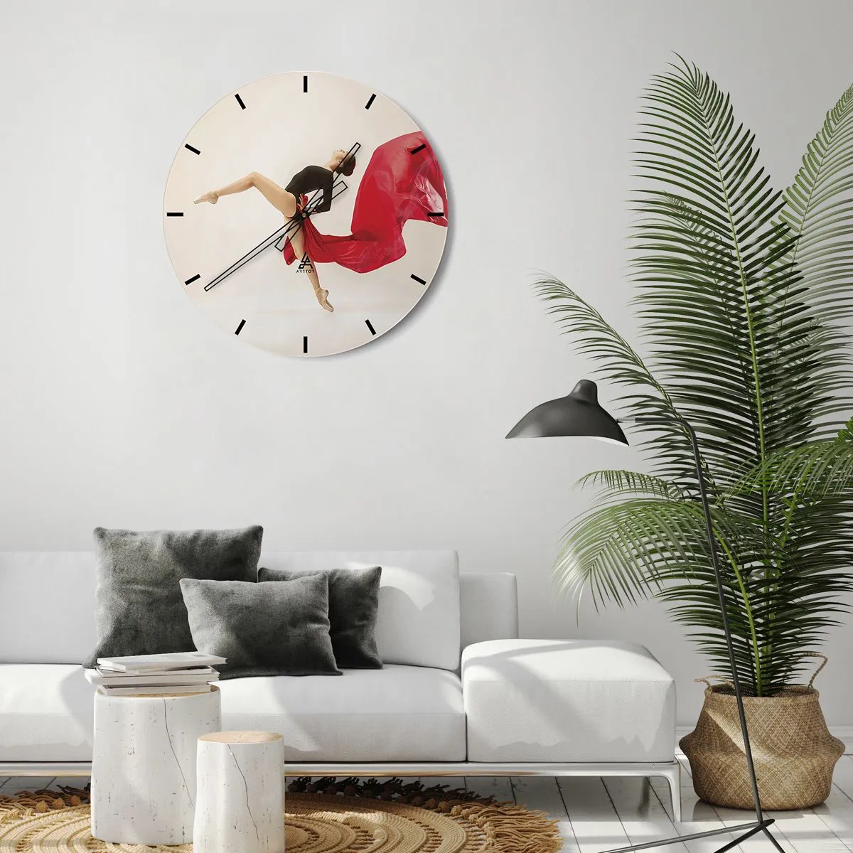 Reloj de pared - Reloj de vidrio - Rojo y negro - 30x30 cm