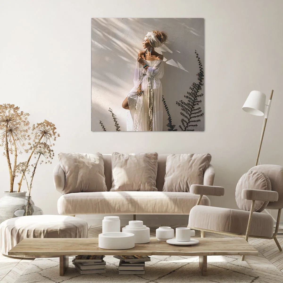 Cuadro sobre lienzo - Impresión de Imagen - El sol y la joven - 40x40 cm