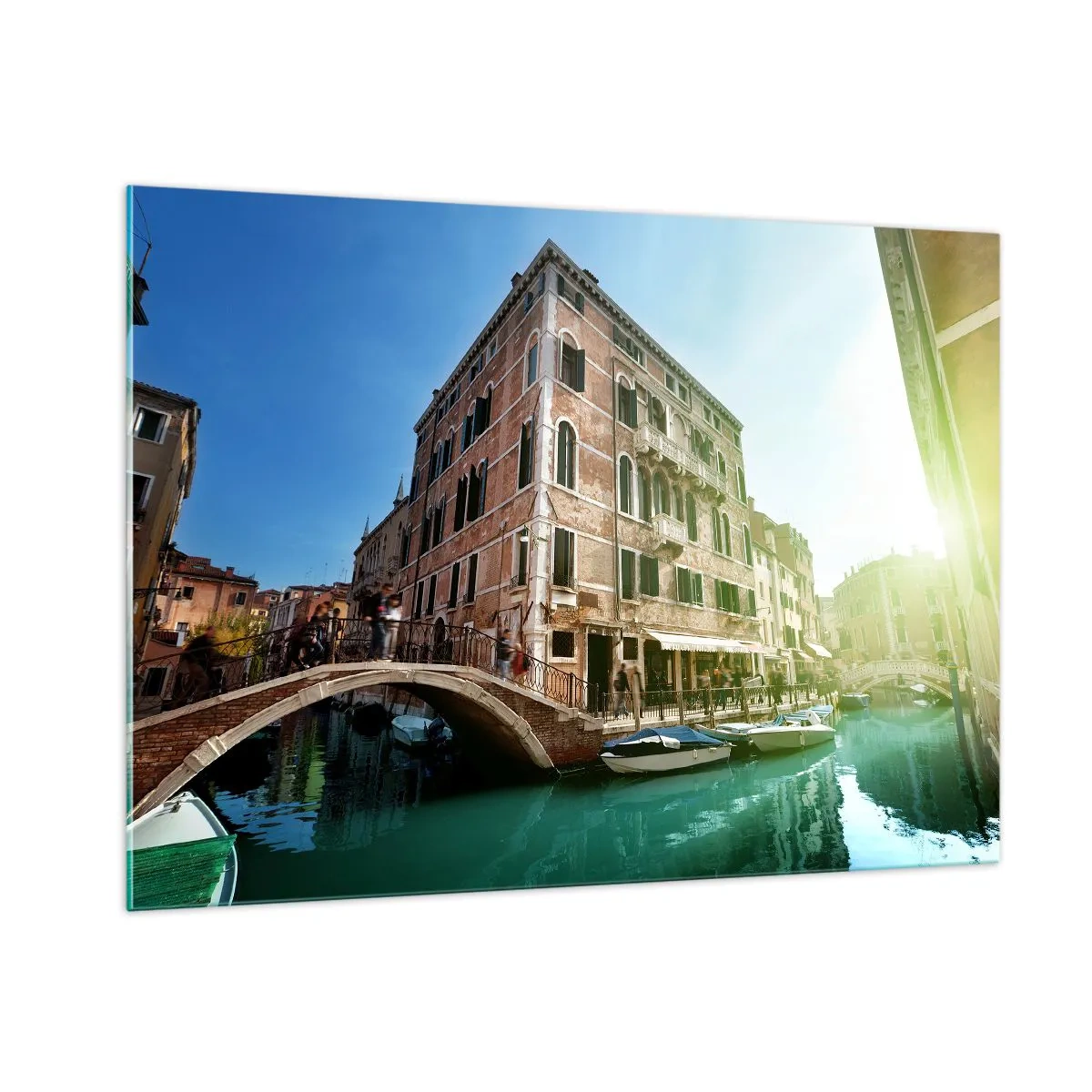 Cuadro sobre vidrio - Impresiones sobre Vidrio - Venecia con canal, puente y edificios históricos - 100x70cm - Venecia - Amore Mio - Decoración de pared moderna para salón y dormitorio ARTTOR