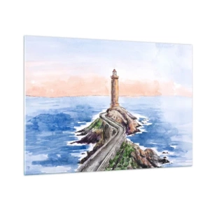 Cuadro sobre vidrio - Impresiones sobre Vidrio - Un faro en un promontorio rocoso rodeado de un mar en calma. - 100x70cm - Frente al mar - Decoración de pared moderna para salón y dormitorio ARTTOR