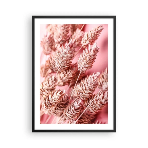 Póster en marco negro - Primer plano de espigas de cereales secas sobre un fondo rosa - 50x70cm - Estructura floral en rosa - Decoración de pared moderna para salón y dormitorio ARTTOR