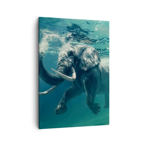 Cuadro sobre lienzo - Impresión de Imagen - Un elefante nadando bajo el agua en las profundidades turquesas. - 50x70cm - A todos nos gusta nadar - Decoración de pared moderna para salón y dormitorio ARTTOR