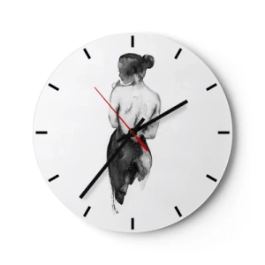 Reloj de pared - Reloj de vidrio - Silueta en blanco y negro de una mujer con la espalda expuesta. - 30x30cm - Sin ella el mundo deja de tener sentido - Decoración de pared moderna para salón, cocina y dormitorio ARTTOR