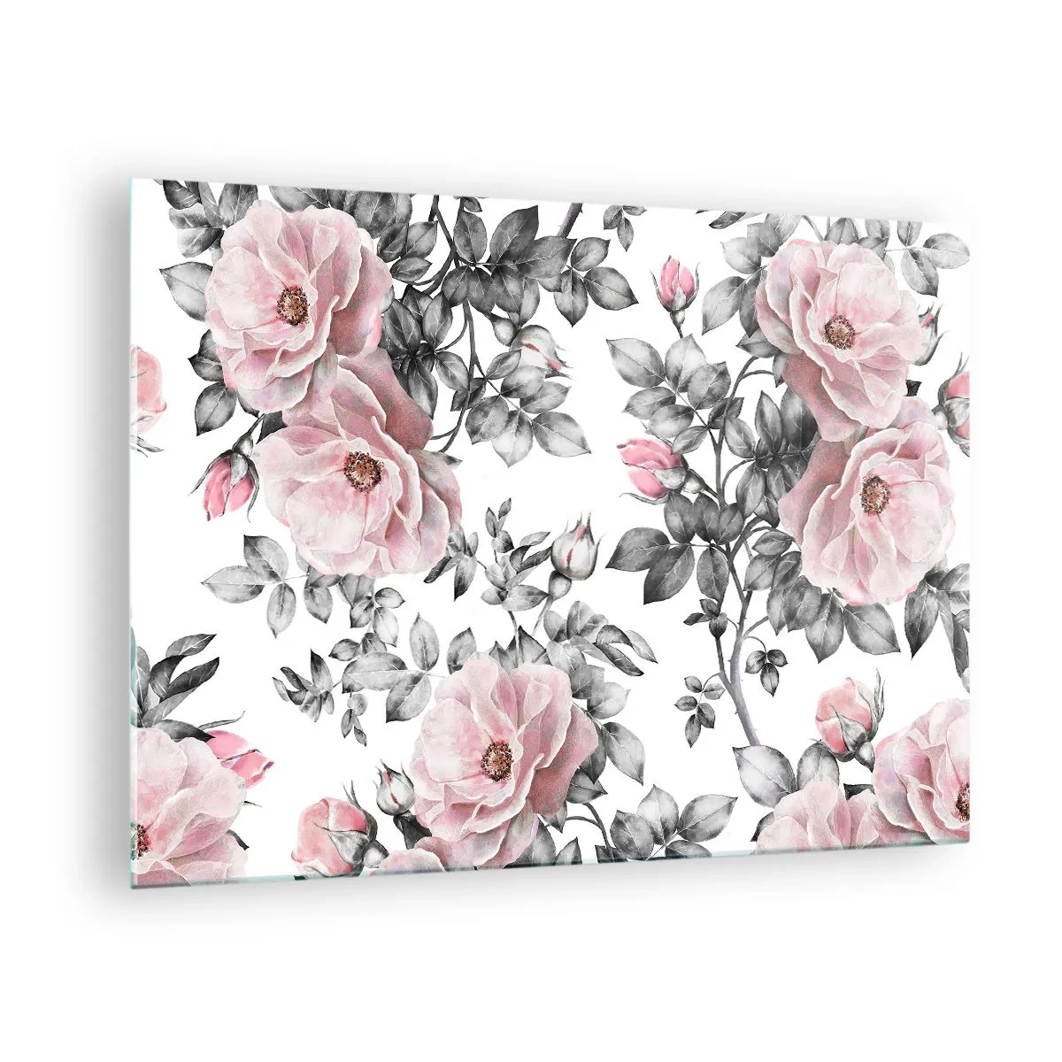 Cuadro sobre vidrio - Impresiones sobre Vidrio - Piérdete entre las flores rosas - 70x50cm - Entre las rosas - Decoración de pared moderna para salón y dormitorio ARTTOR
