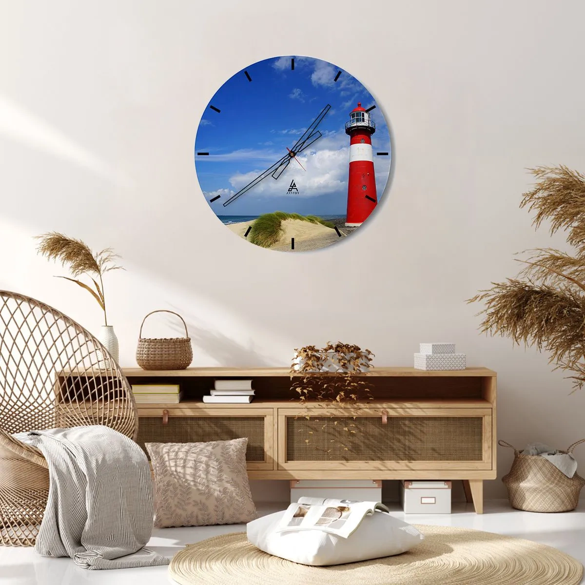 Reloj de pared - Reloj de vidrio - Un faro rojo y blanco contra un cielo azul. - 30x30cm - Una soledad de ensueño - Decoración de pared moderna para salón, cocina y dormitorio ARTTOR