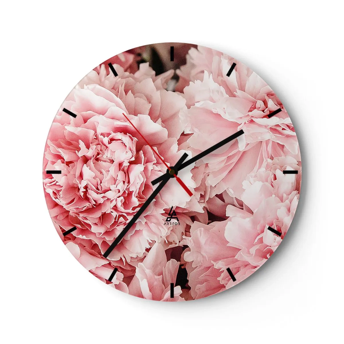Reloj de pared - Reloj de vidrio - Un primer plano de exuberantes peonías rosas en plena floración. - 30x30cm - Sueño rosa - Decoración de pared moderna para salón, cocina y dormitorio ARTTOR