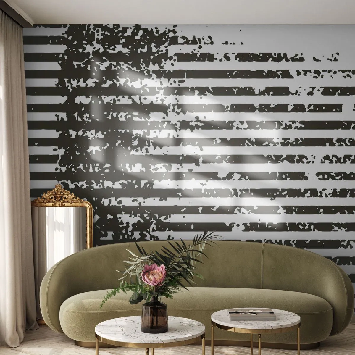 Fotomural Premium Sand - Rayas negras y texturas en una composición abstracta e industrial - 100x70cm - Ritmo y ruido - Decoración de pared moderna para salón y dormitorio ARTTOR