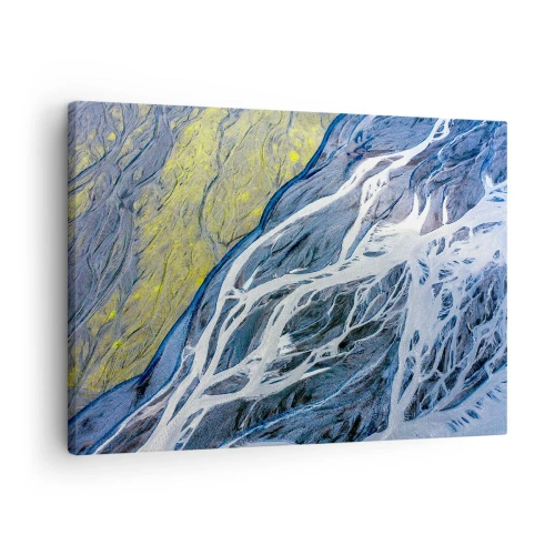 Cuadro sobre lienzo - Impresión de Imagen - Vista aérea abstracta de lechos de ríos serpenteantes - 70x50cm - Las pinturas rupestres de la naturaleza - Decoración de pared moderna para salón y dormitorio ARTTOR