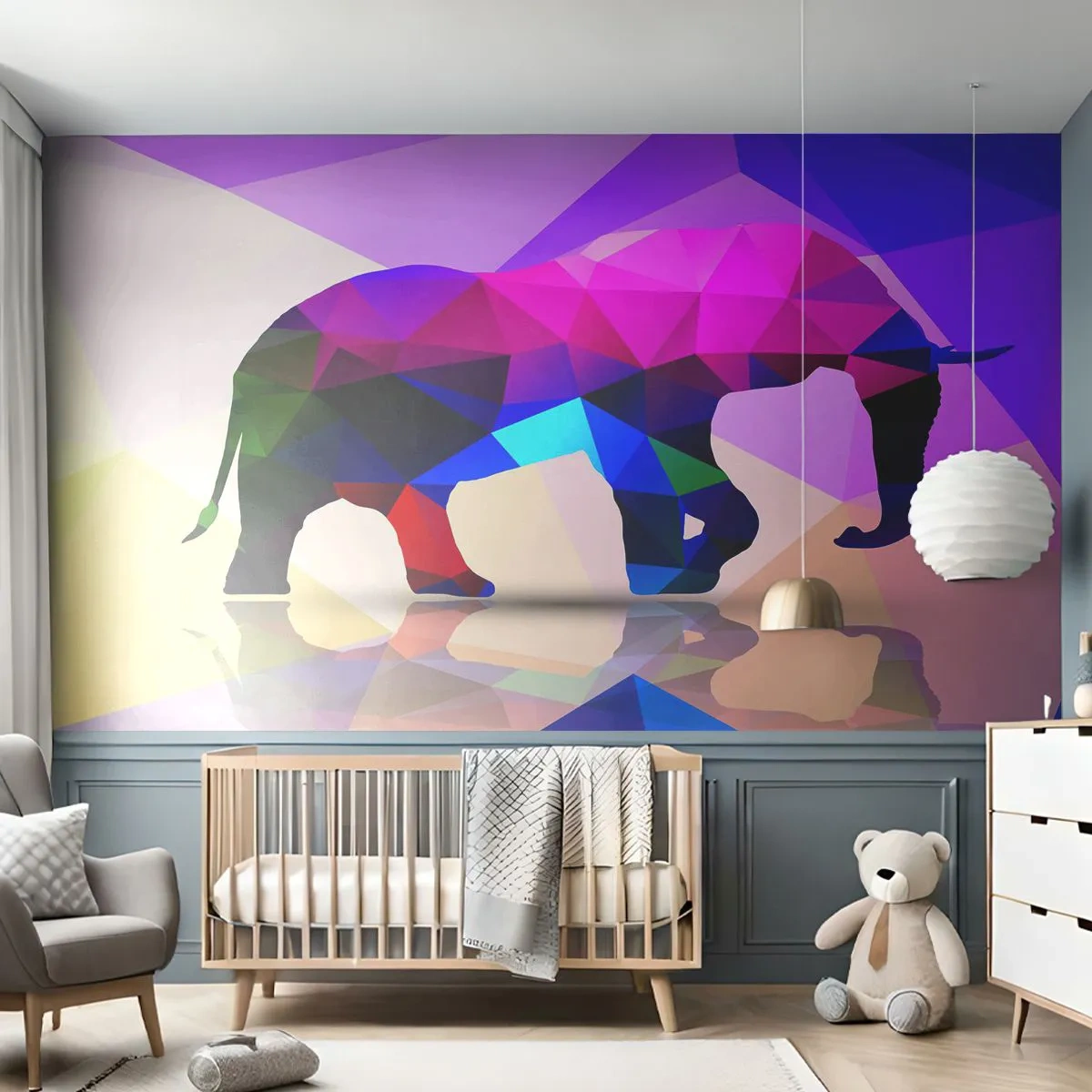 Fotomural Premium Canvas - Dinosaurio de cristal - animales, Elefante, Figura Geométrica - 300x210 cm