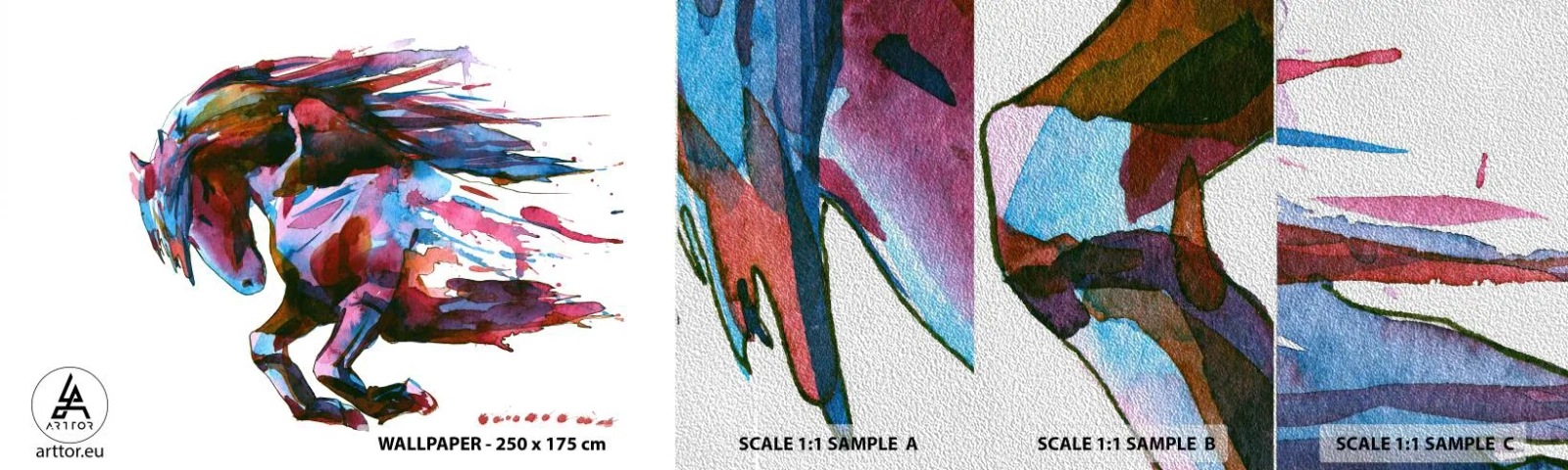 Muestra de fotomural Premium Sand - En éxtasis - animales, Abstracción, Caballo - 100x30 cm