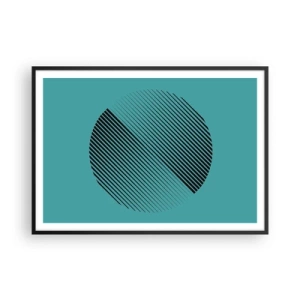 Póster en marco negro - Un círculo minimalista con líneas sobre un fondo turquesa. - 100x70cm - El círculo: una variación geométrica - Decoración de pared moderna para salón y dormitorio ARTTOR