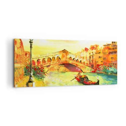 Cuadro sobre lienzo - Impresión de Imagen - Un pintoresco puente sobre el canal con una góndola a la luz del sol poniente. - 120x50cm - Peregrinación de los amantes - Decoración de pared moderna para salón y dormitorio ARTTOR
