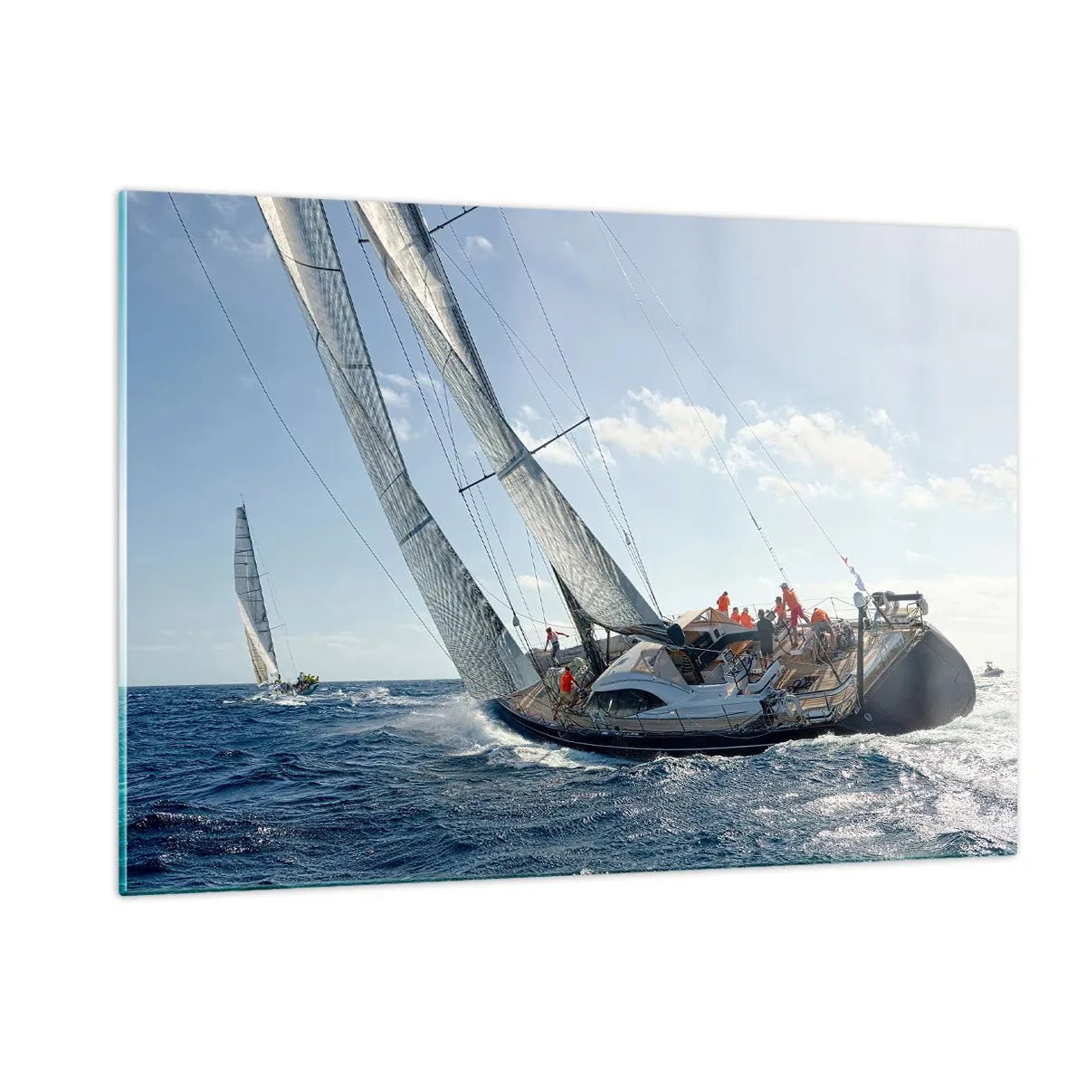 Cuadro sobre vidrio - Impresiones sobre Vidrio - Yates de carreras en mar abierto con el viento en sus velas - 120x80cm - Que gane el mejor - Decoración de pared moderna para salón y dormitorio ARTTOR