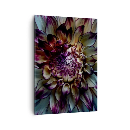 Cuadro sobre lienzo - Impresión de Imagen - Primer plano de una flor de dalia en tonos oscuros. - 50x70cm - El florecimiento de la hermosura - Decoración de pared moderna para salón y dormitorio ARTTOR