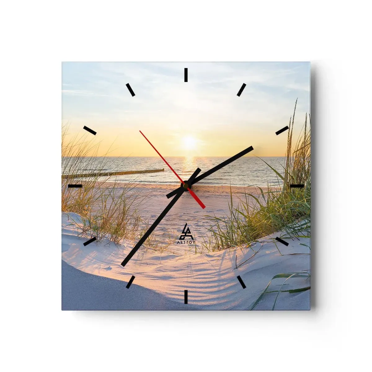 Reloj de pared - Reloj de vidrio - El sonido del mar, el canto de los pájaros, una playa virgen entre las dunas... - 40x40 cm