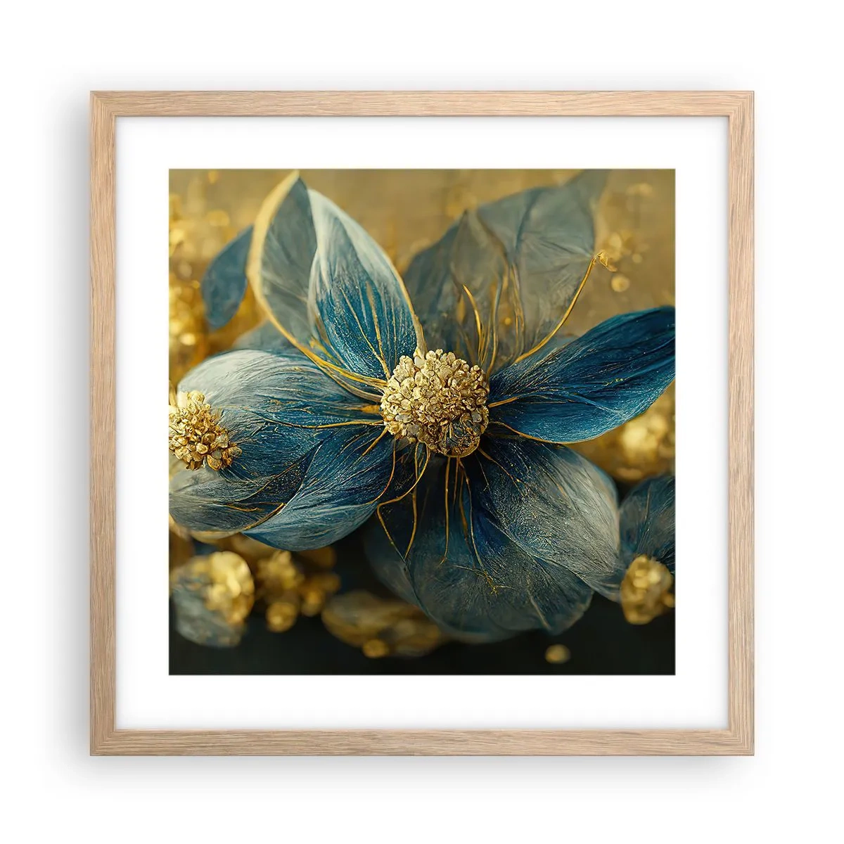 Póster en marco roble claro - Flor de oro - 40x40 cm