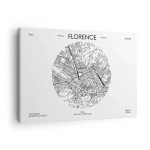 Cuadro sobre lienzo - Impresión de Imagen - Un mapa de Florencia en un estilo minimalista en blanco y negro. - 70x50cm - Anatomía de Florencia - Decoración de pared moderna para salón y dormitorio ARTTOR