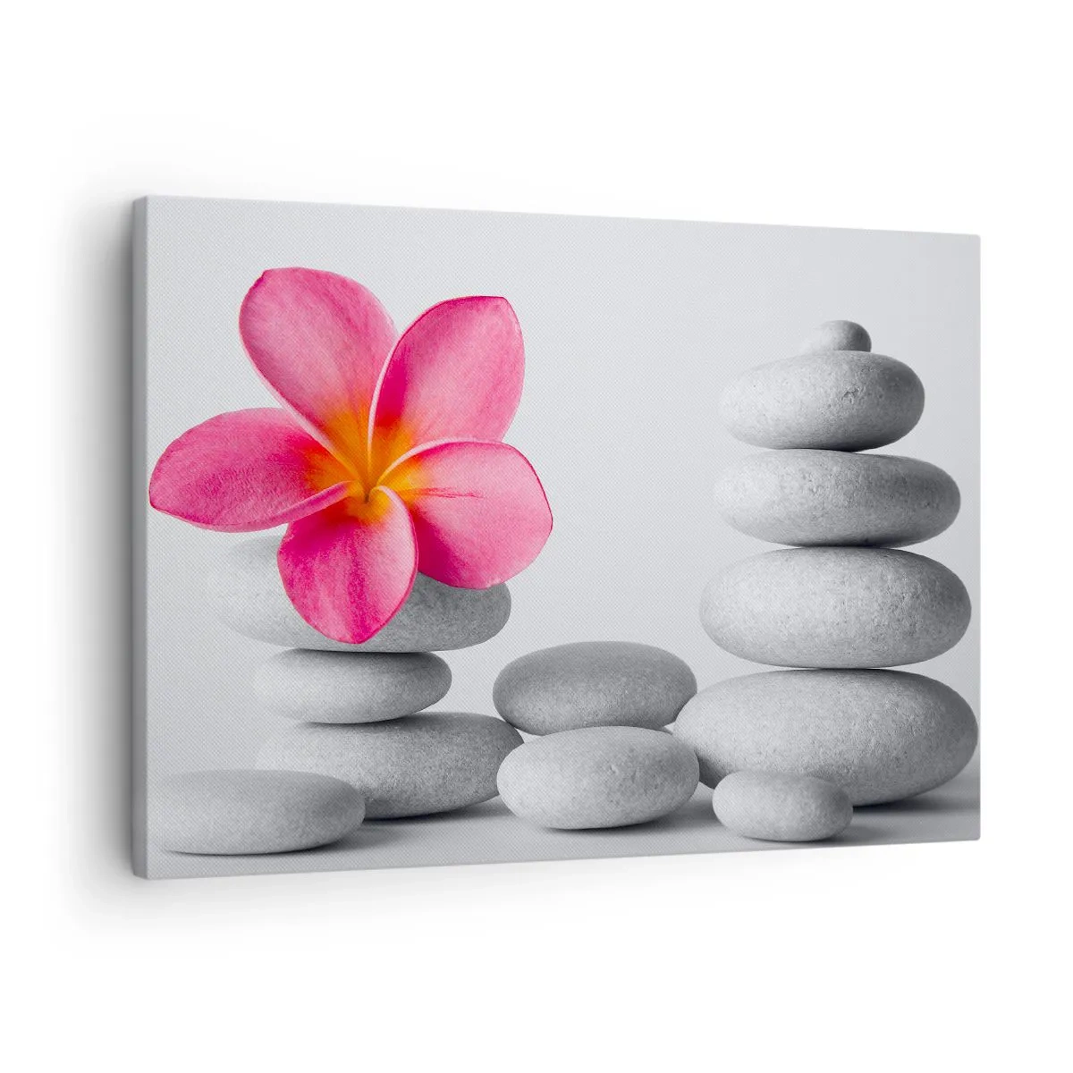 Cuadro sobre lienzo - Impresión de Imagen - Flor rosa sobre piedras de estilo zen - 70x50cm - Piedra sobre piedra, y sobre esta piedra.... - Decoración de pared moderna para salón y dormitorio ARTTOR