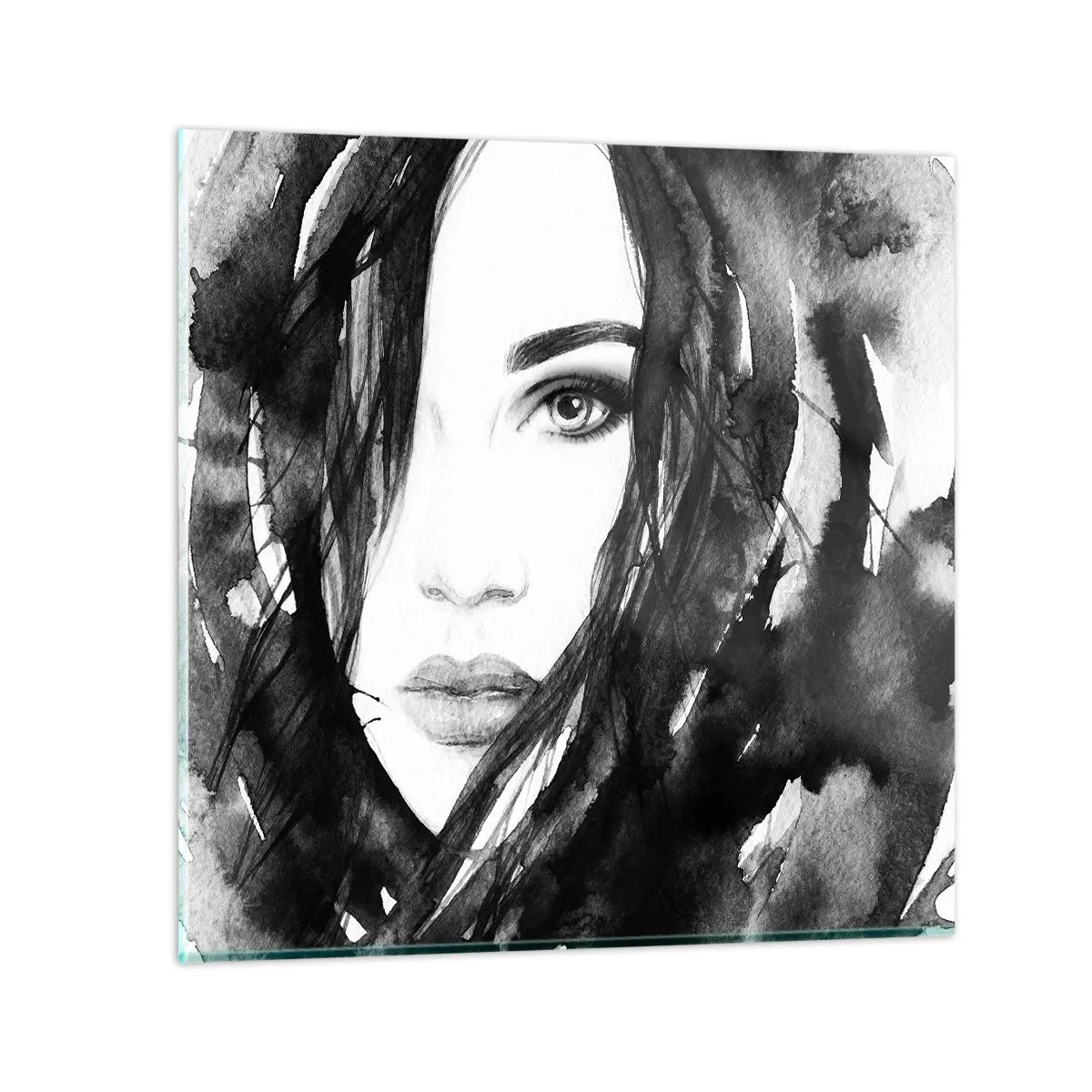 Cuadro sobre vidrio - Impresiones sobre Vidrio - Retrato de una dama en blanco y negro - 40x40 cm