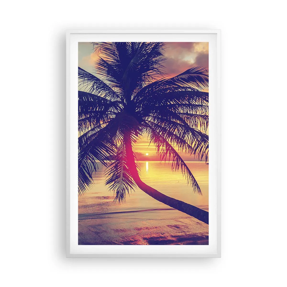 Póster en marco blanco - Atardecer bajo las palmeras - 61x91 cm