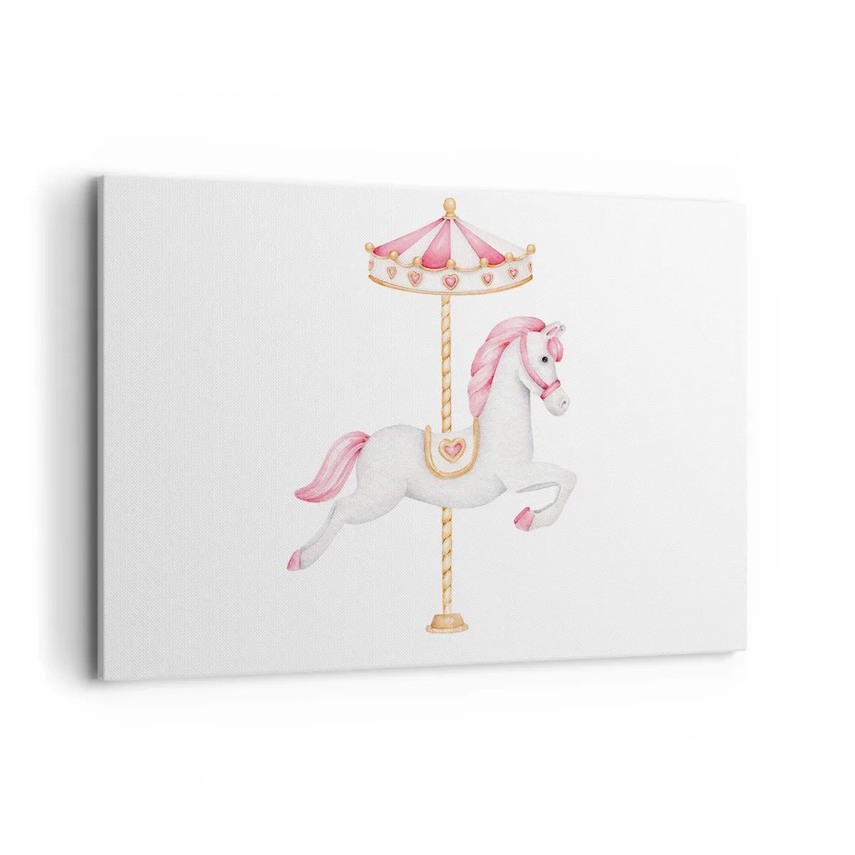 Cuadro sobre lienzo - Impresión de Imagen - Un caballo de carrusel en tonos pastel de rosa. - 120x80cm - Partió al galope - Decoración de pared moderna para salón y dormitorio ARTTOR