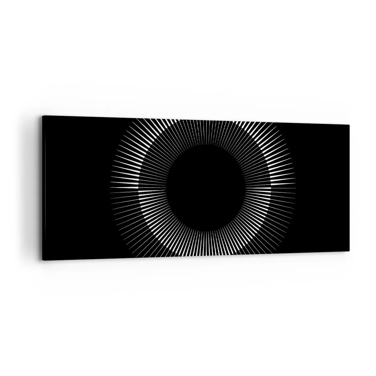 Cuadro sobre lienzo - Impresión de Imagen - Círculo gráfico con rayos en blanco y negro - 120x50cm - Sol negro - Decoración de pared moderna para salón y dormitorio ARTTOR