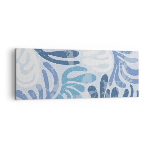Cuadro sobre lienzo - Impresión de Imagen - Formas abstractas en tonos azules sobre un fondo blanco. - 140x50cm - Helechos azules - Decoración de pared moderna para salón y dormitorio ARTTOR