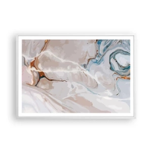 Póster en marco blanco - El azul serpentea por el blanco - 100x70 cm