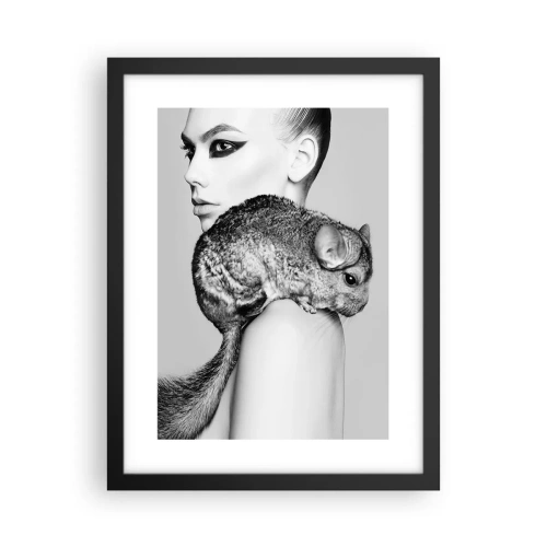 Póster en marco negro - Dama con chinchilla - 30x40 cm