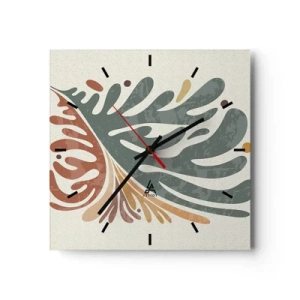 Reloj de pared - Reloj de vidrio - Hoja abstracta colorida sobre un fondo claro - 30x30cm - Hoja multicolor - Decoración de pared moderna para salón y dormitorio ARTTOR