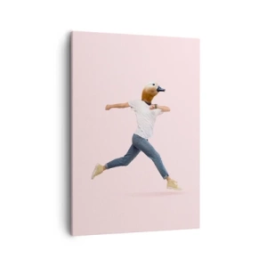 Cuadro sobre lienzo - Impresión de Imagen - Una figura surrealista con cabeza de pato en movimiento. - 50x70cm - Una pizca de absurdez - Decoración de pared moderna para salón y dormitorio ARTTOR