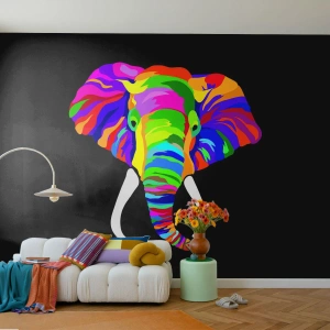 Fotomural Premium Canvas - El elefante al que le gustaba bañarse en el arco iris - animales, Elefante, Imagen colorida - 450x315 cm