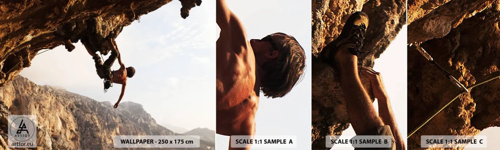 Muestra de fotomural autoadhesivo Deluxe Sticker - Un mundo en la roca - Isla de Kálimnos, Escalada de roca, Paisaje - 100x30 cm