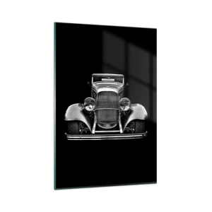 Cuadro sobre vidrio - Impresiones sobre Vidrio - Un coche clásico en blanco y negro. - 80x120cm - Un verdadero caballero - Decoración de pared moderna para salón y dormitorio ARTTOR