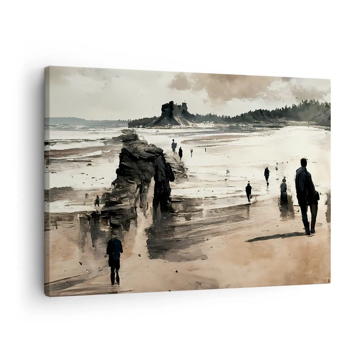 Cuadro sobre lienzo - Impresión de Imagen - Caminantes de playa en un paisaje tranquilo - 70x50cm - Un sueño evocado - Decoración de pared moderna para salón y dormitorio ARTTOR