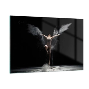 Cuadro sobre vidrio - Impresiones sobre Vidrio - Una bailarina entre nubes de polvo sobre un fondo negro. - 120x80cm - Los duendes existen - Decoración de pared moderna para salón y dormitorio ARTTOR