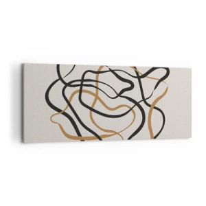 Cuadro sobre lienzo - Impresión de Imagen - Líneas enredadas en negro y dorado sobre un fondo claro. - 120x50cm - Todo ha salido mal - Decoración de pared moderna para salón y dormitorio ARTTOR