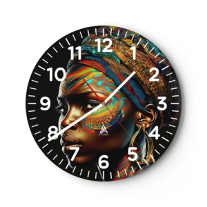 Reloj de pared - Reloj de vidrio - Reina africana - 40x40 cm