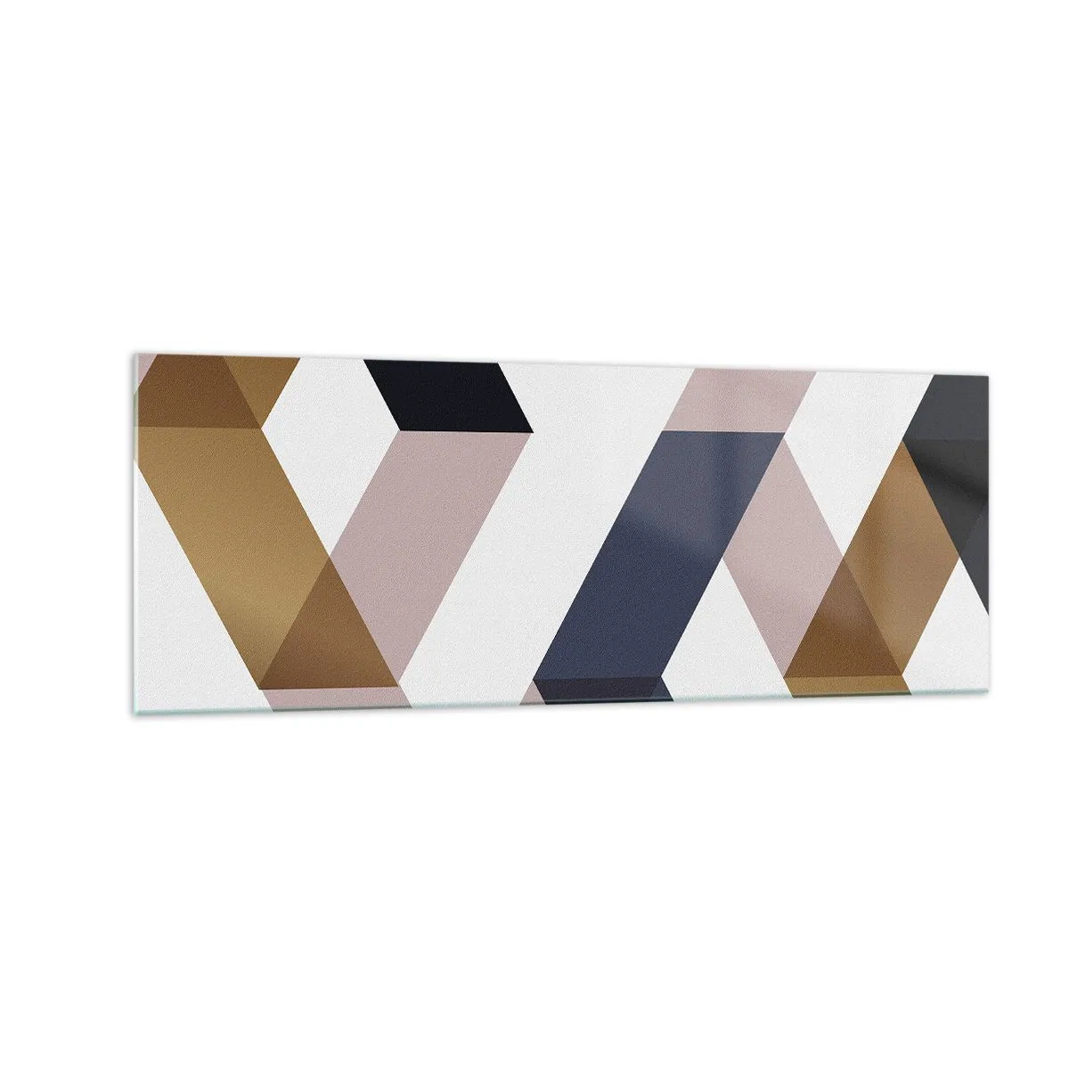 Cuadro sobre vidrio - Impresiones sobre Vidrio - Patrones geométricos en tonos dorados y azul marino. - 140x50cm - Rectas y ángulos - Decoración de pared moderna para salón y dormitorio ARTTOR