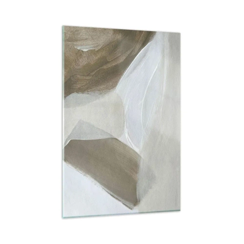 Cuadro sobre vidrio - Impresiones sobre Vidrio - Abstracción delicada en tonos beige y blanco. - 80x120cm - Ola de blanco - Decoración de pared moderna para salón y dormitorio ARTTOR