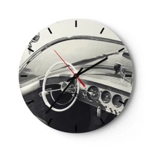 Reloj de pared - Reloj de vidrio - Interior de un coche clásico con volante y salpicadero. - 30x30cm - Tiempo para los ricos - Decoración de pared moderna para salón, cocina y dormitorio ARTTOR