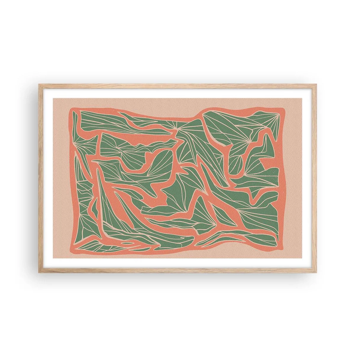 Póster en marco roble claro - Lucha entre el coral y el verde - 91x61 cm