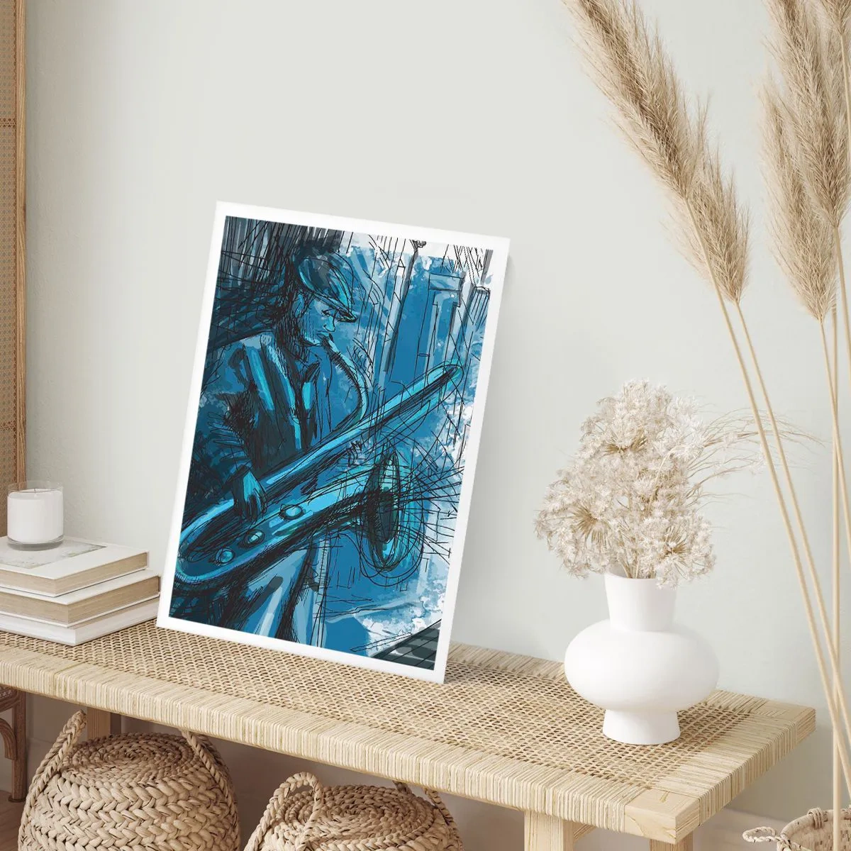 Póster - Boceto artístico de un músico tocando el saxofón. - 50x70cm - Rapsodia urbana - Decoración de pared moderna para salón y dormitorio ARTTOR